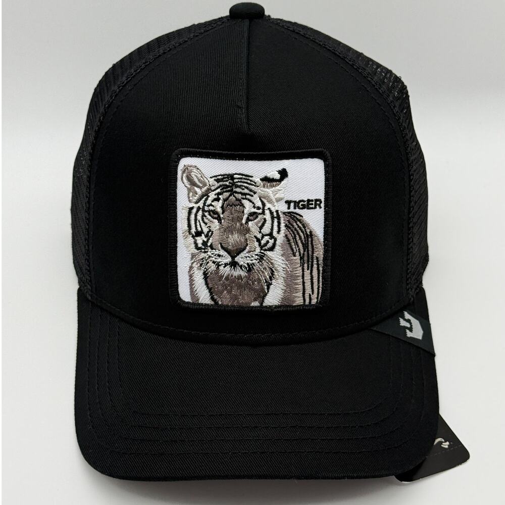 Goorin Bros The Farm The White Tiger Solid Black Trucker Hat Snapback Cap NWT